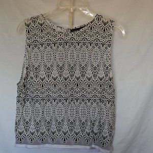 Black/White/Sheer TopShop PETITE fancy patterned crop tank top, US size 8